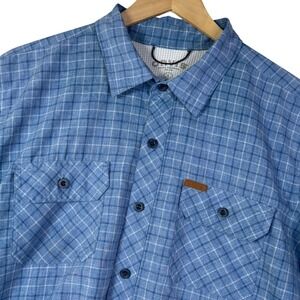 Orvis Mens Size Large Blue Plaid Button Down Shirt Short Sleeve Hiking Outdoor‎